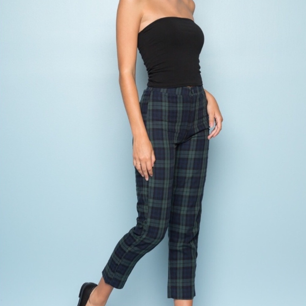 Brandy Melville Black Green Plaid Tilden Pants
